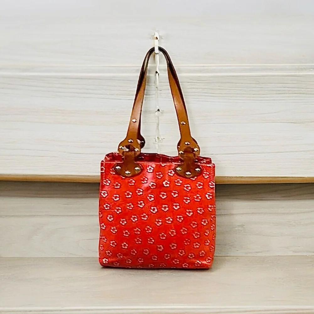 Claudia Firenze Red Leather Tote Bag with Brown‎ Leather Handles